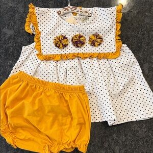 Polka Dot Ruffle Baby Outfit - White and Yellow